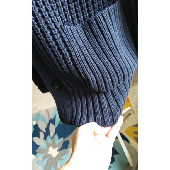 Mens Fisherman chunky knit Caridigan sweater Coastal Navy button up 100% cotton - Picture 4 of 12